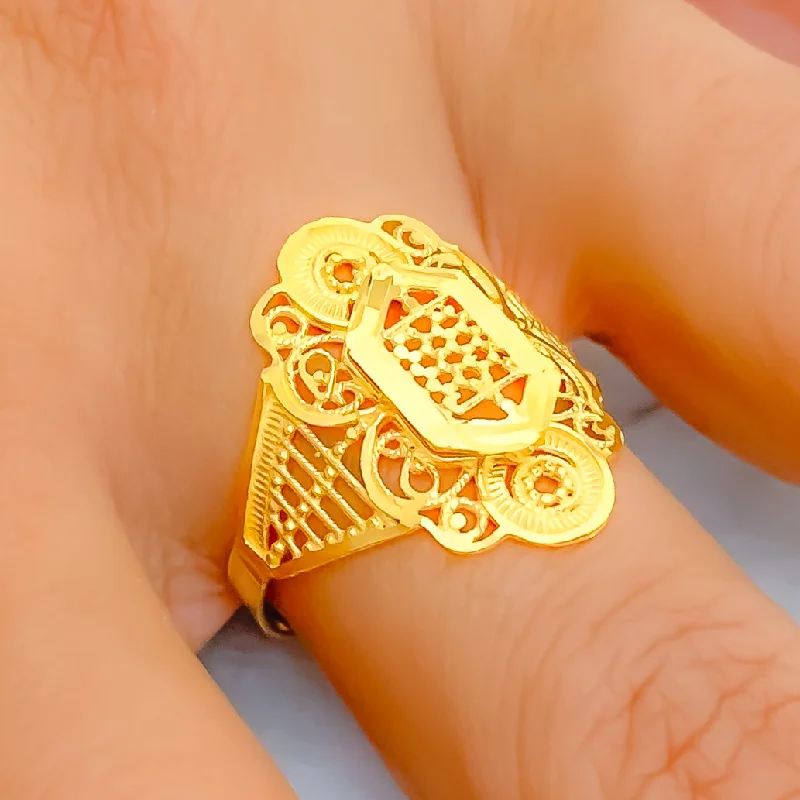 Elegant gold rings for women-Impeccable Embellished 21k Gold Motif Ring