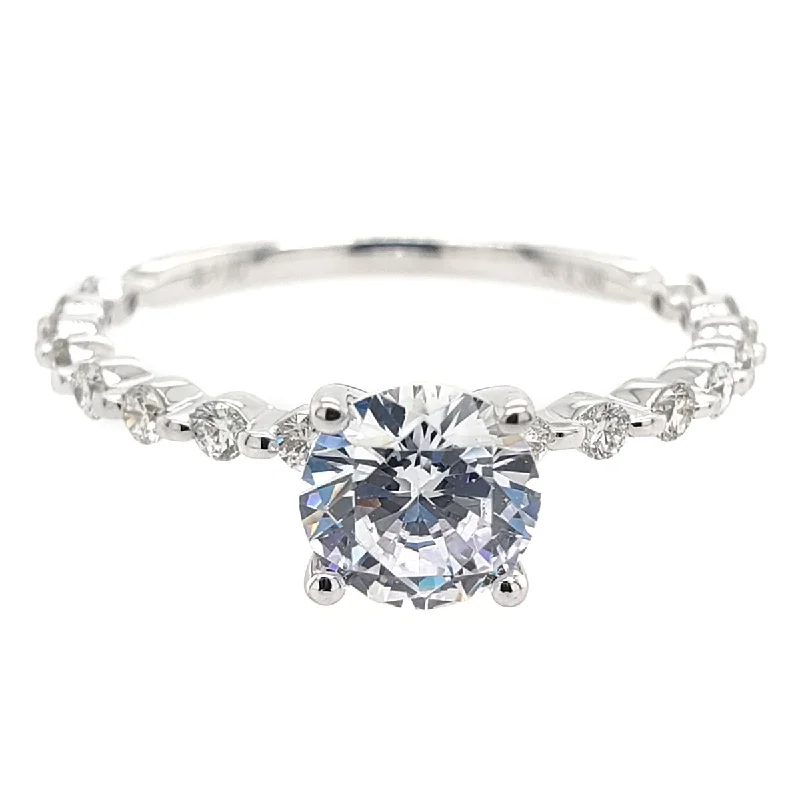 Elegant engagement rings with blue sapphires-Engagement Ring Setting with Diamond Station Band