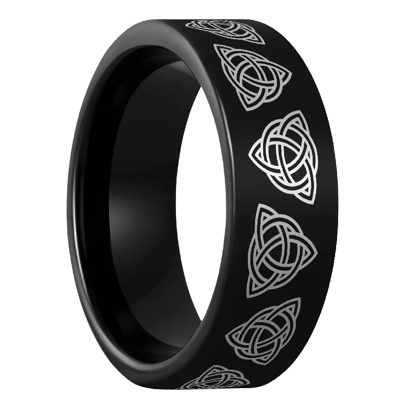 Gorgeous rings with colored stones-Celtic Trinity Knot Black Tungsten Men's Wedding Band