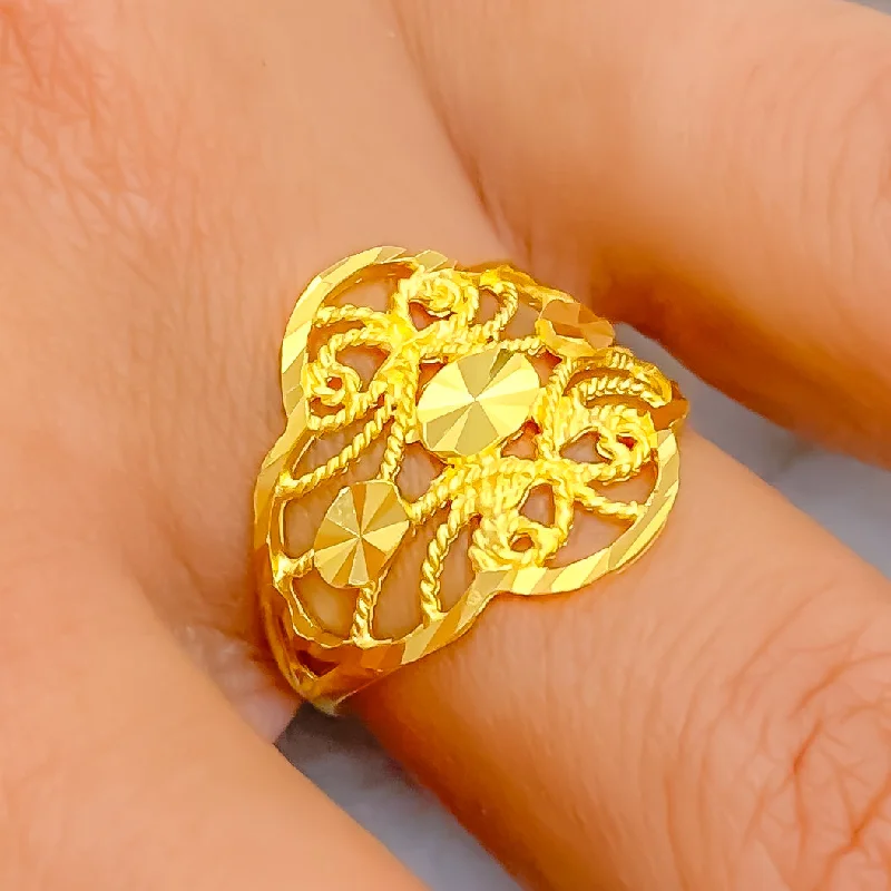 Diamond-encrusted rings for women-Trendy Decorative 22k Gold Ring