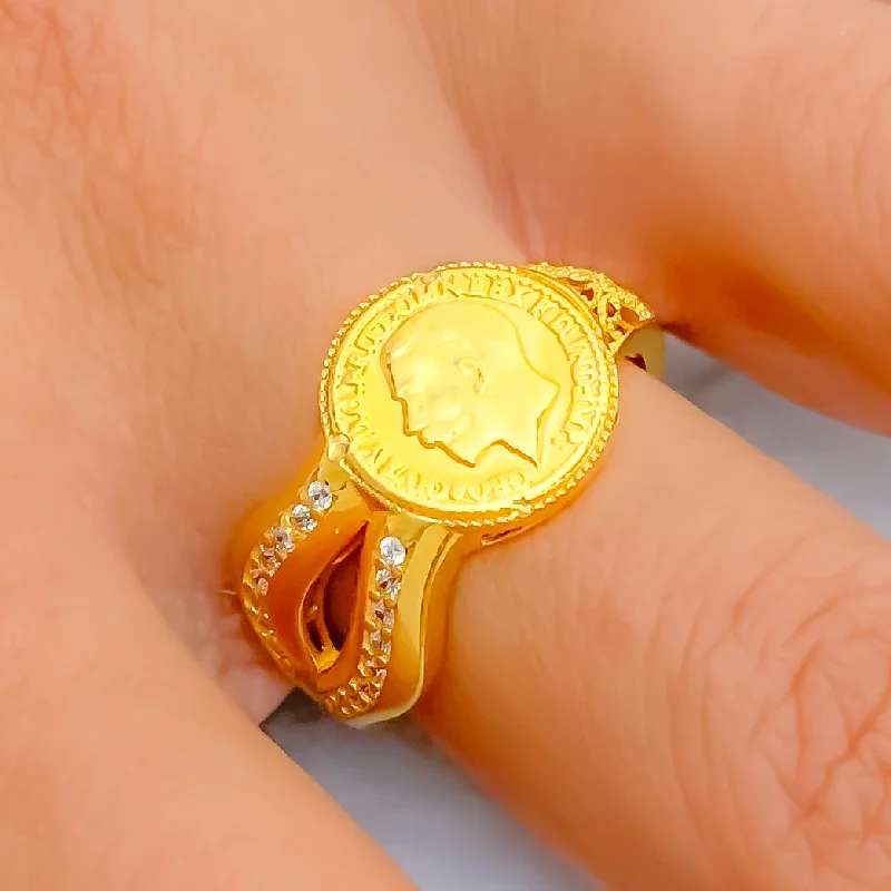 Rings with antique-style settings-Fancy Ethereal 21k Gold CZ Ring