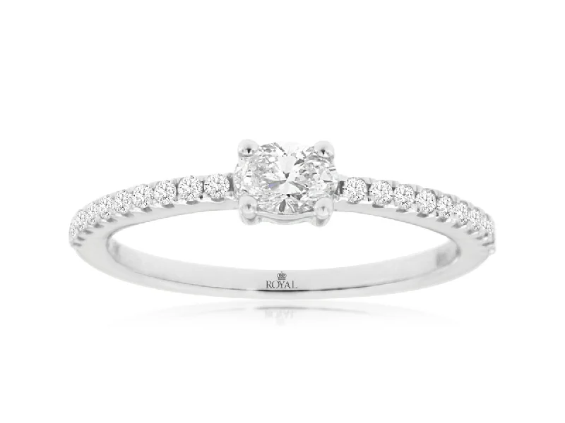 Stunning engagement rings with ruby accents-Oval Diamond Pave Engagement Ring in 14k White Gold, 0.42cttw