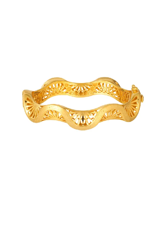 Trendy bracelets with leather bands-TOMEI Hollow Curvy Bangle, Yellow Gold 916