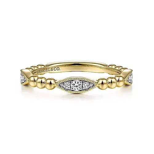 Unique engagement rings with heart-shaped diamonds-Bujukan Dainty Diamond Beaded Marquise Stacking Ring, 0.15 cttw