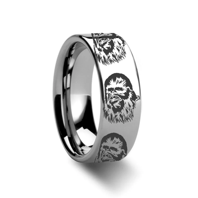 Classic rings with round-cut diamonds-Star Wars Chewbacca Tungsten Men's Wedding Band