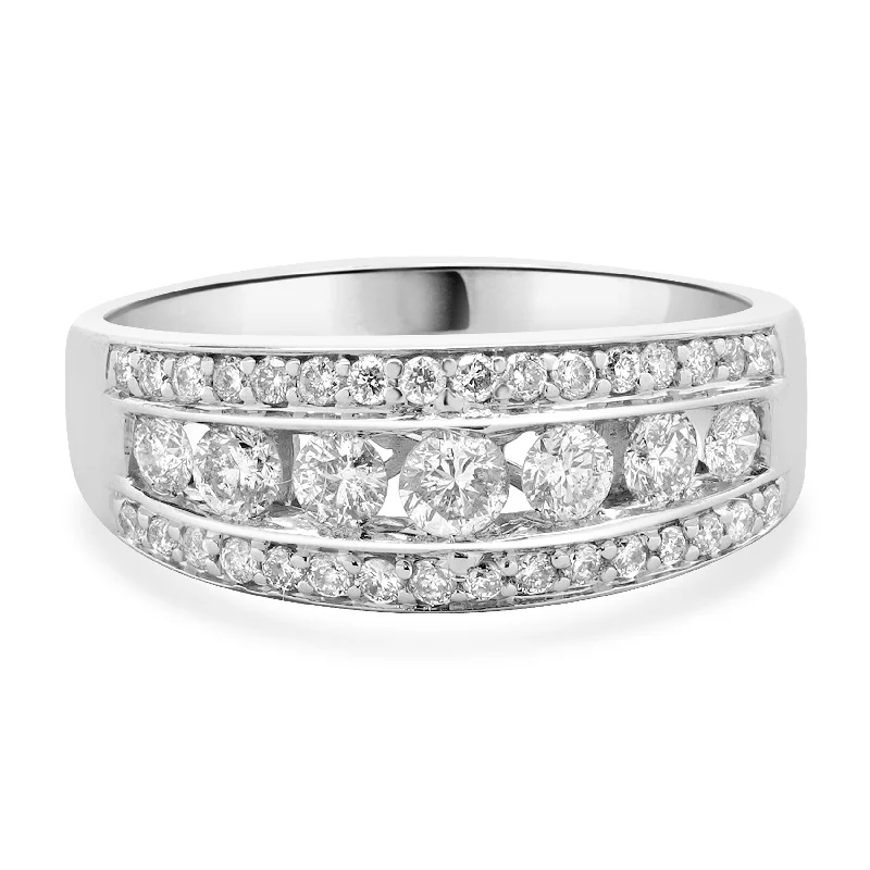 Affordable engagement rings with natural diamonds-14 Karat White Gold Three Row Channel Set Diamond Ring