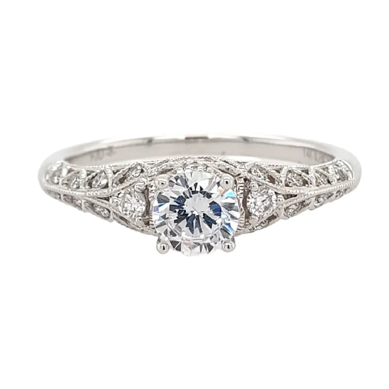 Classic engagement rings with diamond pave-Art Deco Inspired Diamond Engagement Ring Setting with Hidden Halo and Milgrain Detail