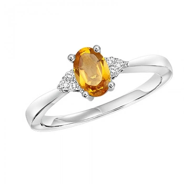 Elegant engagement rings with pave bands-Oval-Shaped Citrine Ring with Trios of Side Diamonds