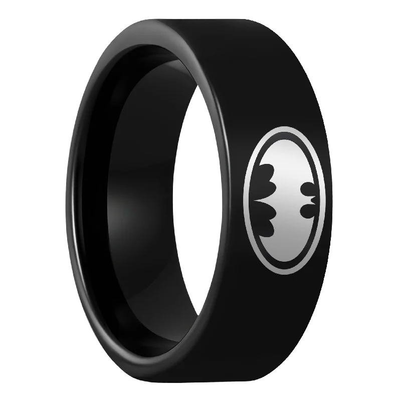 Stylish rings with multicolored gemstones-Batman Black Tungsten Men's Wedding Band