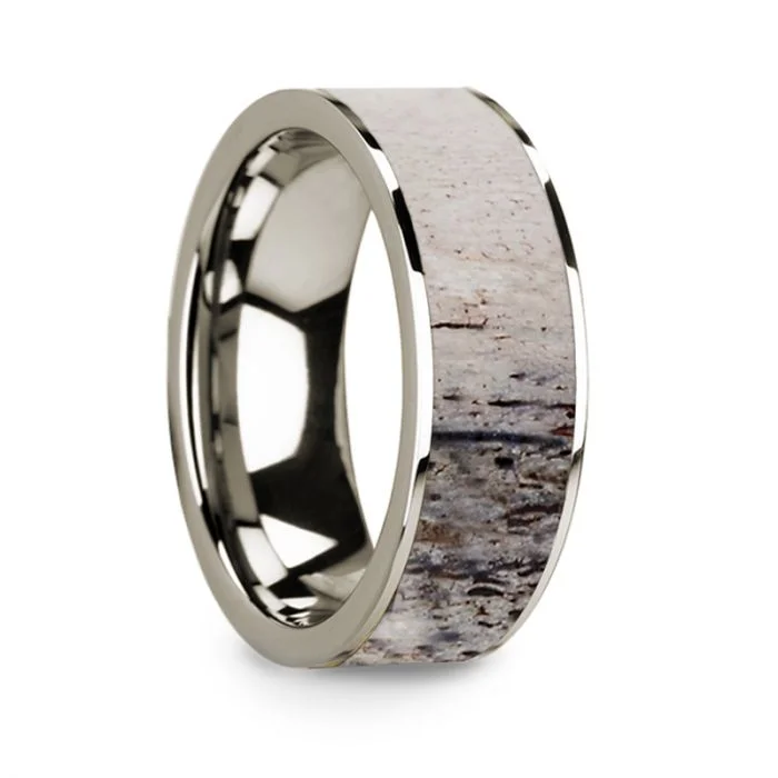 Unique rings with black diamonds-14k White Gold Men's Wedding Band with Ombre Deer Antler Inlay