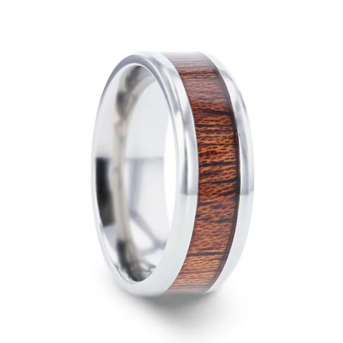 Unique sapphire rings for women-Titanium Men's Wedding Band with Mahogany Wood Inlay