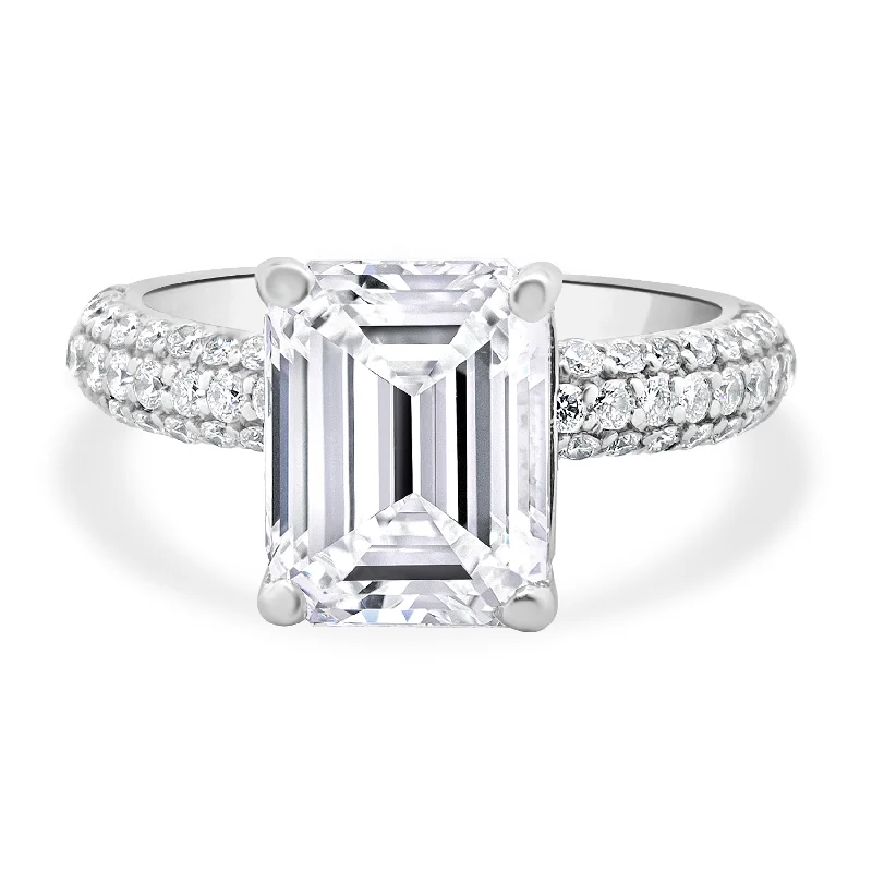 Stunning engagement rings with princess halos-18 Karat White Gold Emerald Cut Diamond Engagement Ring