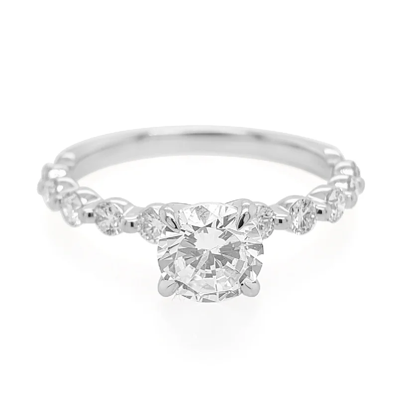 Affordable engagement rings with diamonds-White Gold Diamond Engagement Ring Setting with Shared Prong Diamond Band, 0.47cttw