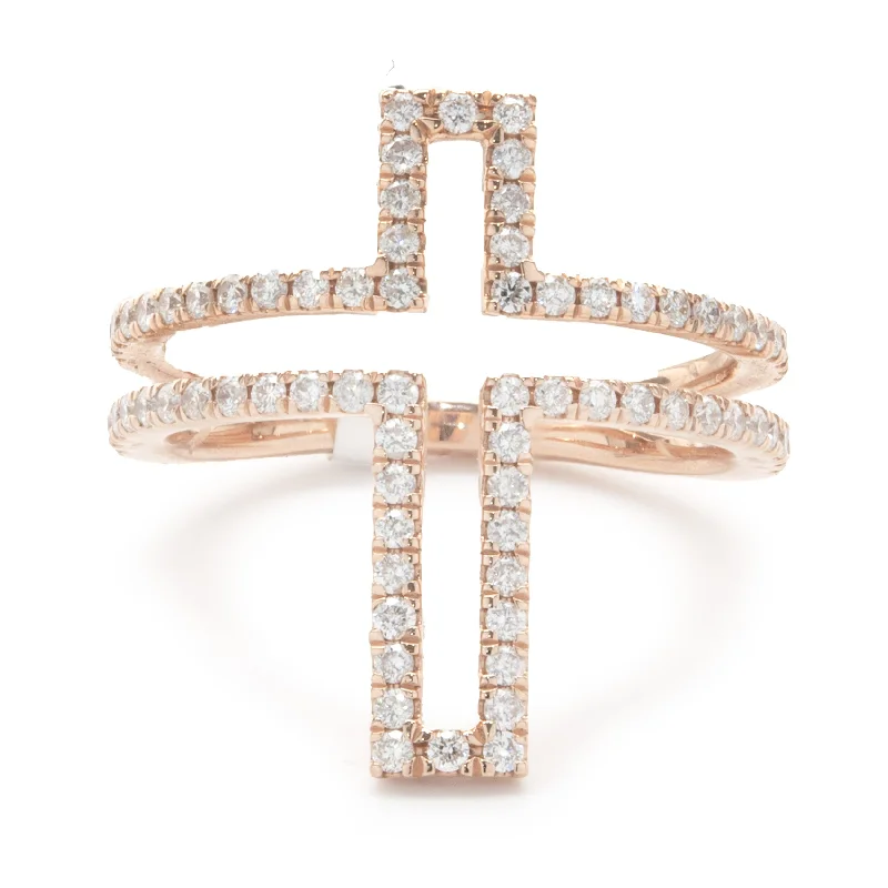 Unique engagement rings with heart-shaped stones-14 Karat Rose Gold Diamond Cross Cutout Ring