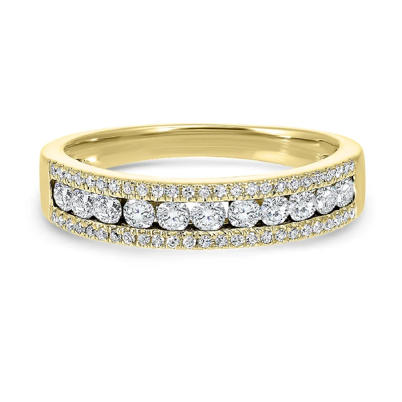 Classic engagement rings with oval diamonds-Triple Row Diamond Band in Yellow Gold- 0.50 twt.