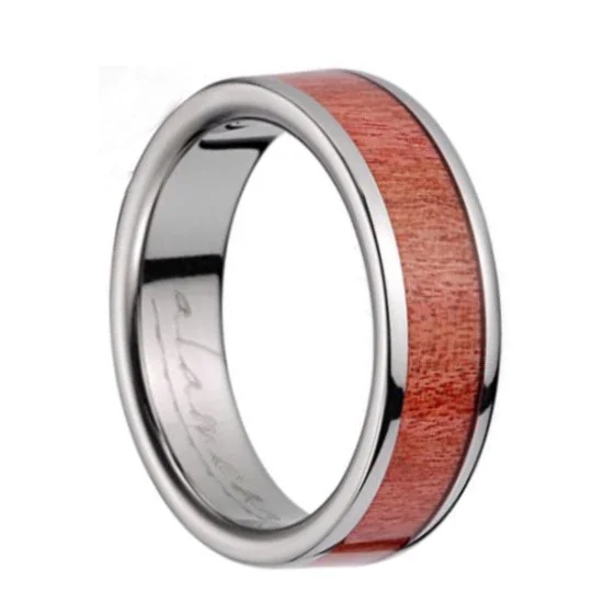 Trendy statement rings for every occasion-Pink Ivory Wood Inlaid Men's Titanium Wedding Band