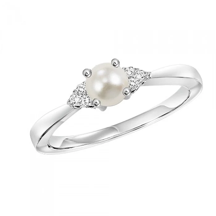 Affordable rose gold engagement rings-Pearl Ring with Trios of Side Diamonds