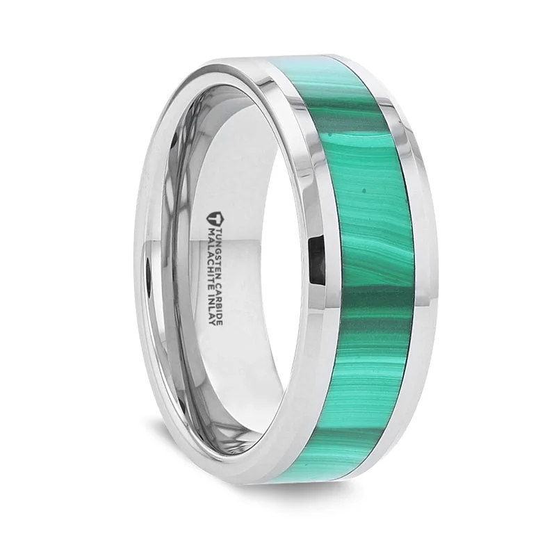 Elegant rings for special occasions-Tungsten Men's Wedding Band with Malachite Inlay