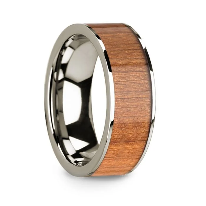 Luxury gold rings with gemstones-Sapele Wood Inlay 14k White Gold Men's Wedding Band