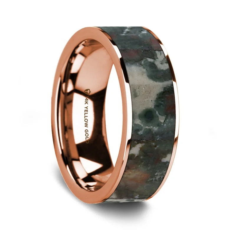 Elegant rings for every occasion-14k Rose Gold Men's Wedding Band with Coprolite Fossil Inlay