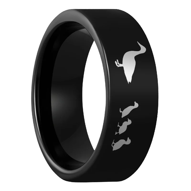 Luxury diamond rings for women-Duck & Ducklings Black Tungsten Men's Wedding Band