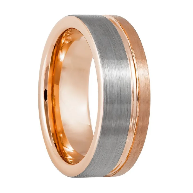 Luxury diamond rings for women-Tungsten Men's Wedding Band with Offset Rose Gold Groove