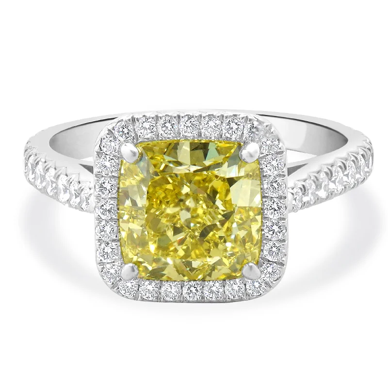 Luxury engagement rings with pave diamonds-Cartier Platinum Fancy Intense Yellow Cushion Cut Diamond Engagement Ring