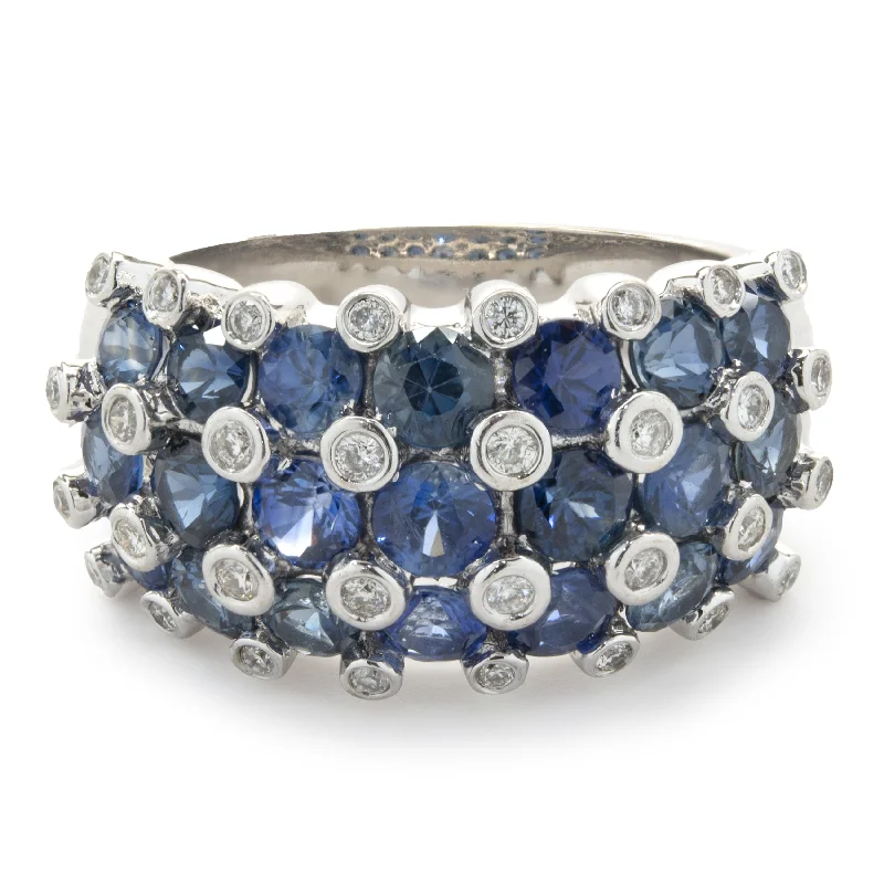 Unique engagement rings with sapphires-18 Karat White Gold Sapphire and Bezel Set Diamond Cigar Band