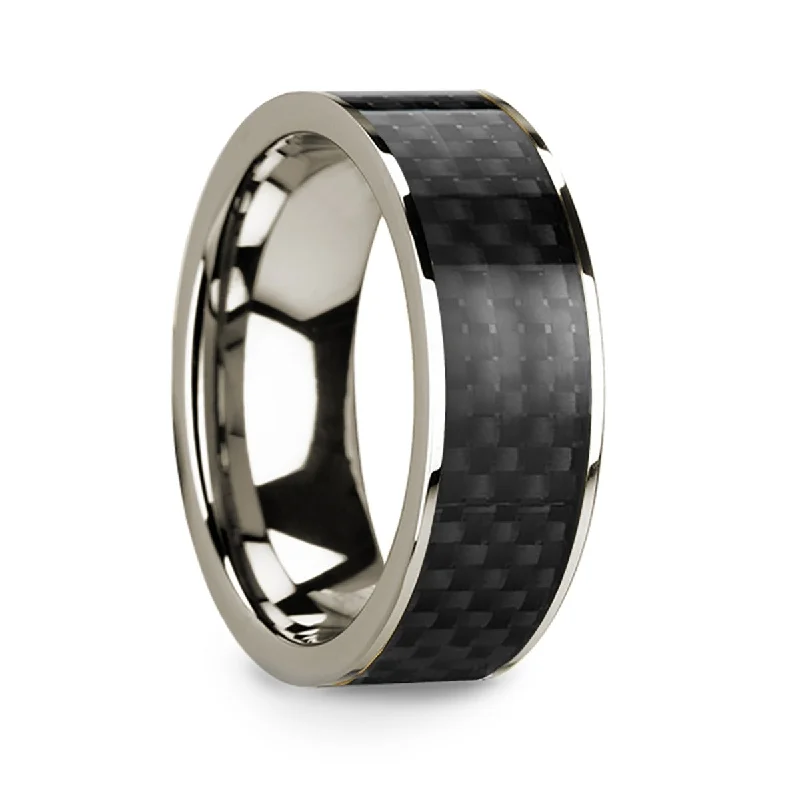 Beautiful diamond rings for special events-Black Carbon Fiber Inlay 14k White Gold Men's Wedding Band