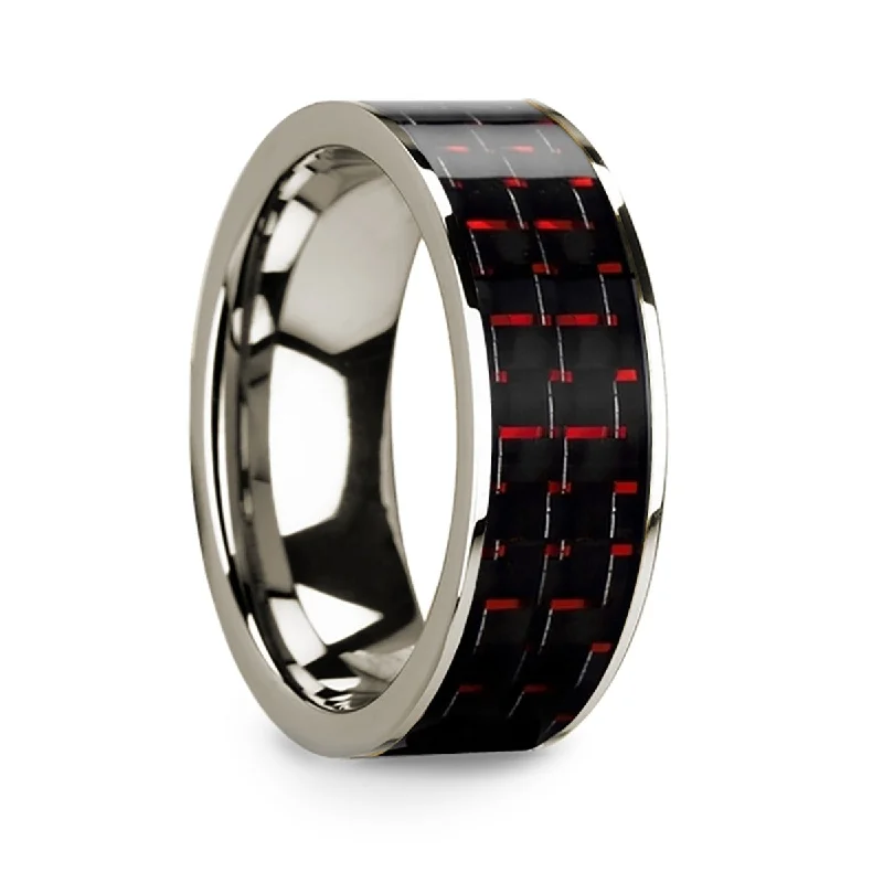 Luxury rings with rubies-Black & Red Carbon Fiber Inlay 14k White Gold Men's Wedding Band