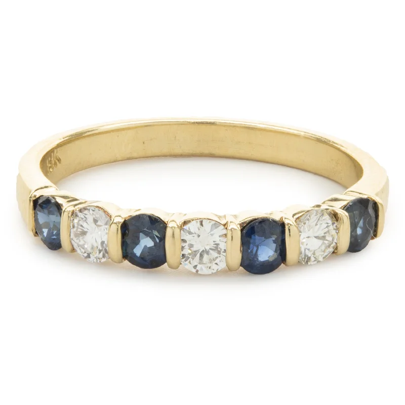 Beautiful engagement rings with vintage settings-18 Karat Yellow Gold Sapphire and Diamond Band