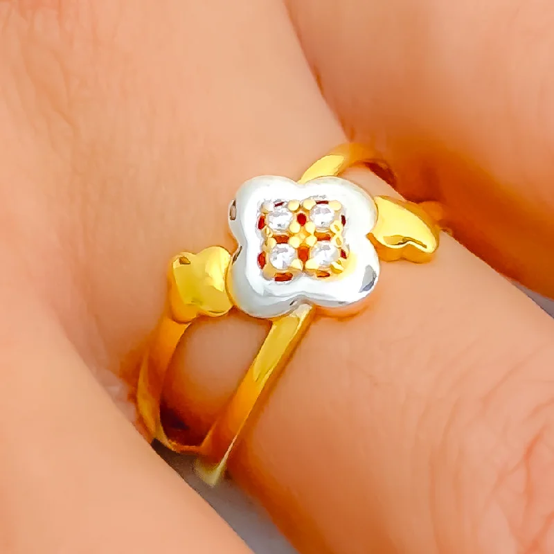 Classic platinum rings for women-Gorgeous Clover 21k Gold CZ Ring