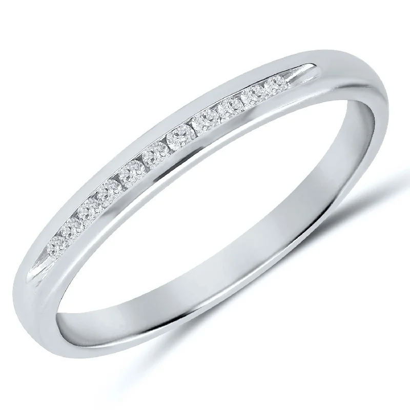 Beautiful engagement rings with side stones-Charming Channel Set Diamond Anniversary Band in White Gold, 0.10 cttw