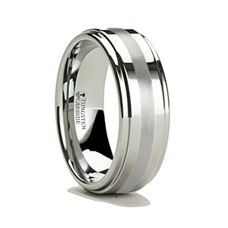 Modern rings with clean lines-Tungsten Wedding Band with Platinum Inlay