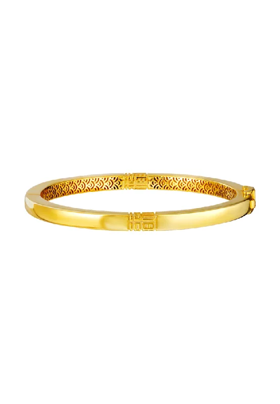 Unique bracelets with turquoise stones-TOMEI Auspicious Pattern Bangle, Yellow Gold 916