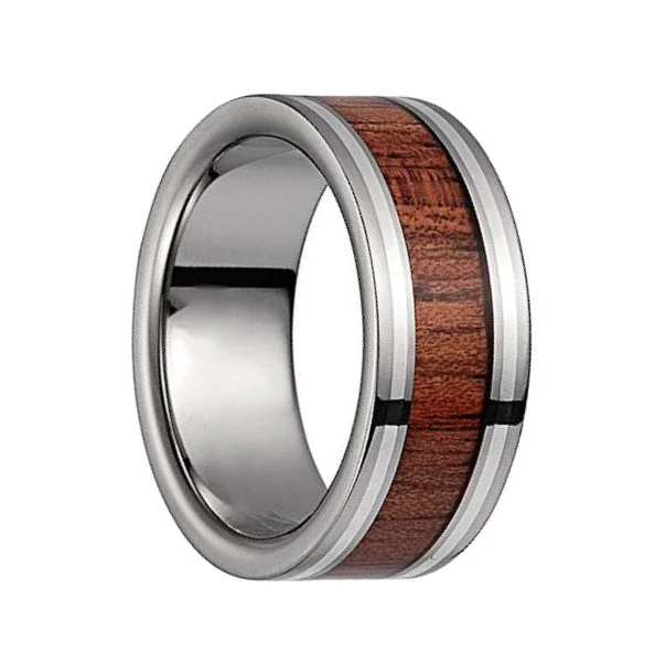 Gold-plated rings for women-Titanium Men's Wedding Band with Hawaiian Koa Wood & Sterling Silver Inlays