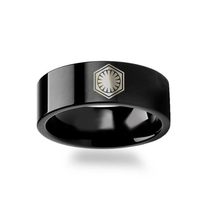 Custom wedding rings with engraving-Star Wars First Order Black Tungsten Men's Wedding Band