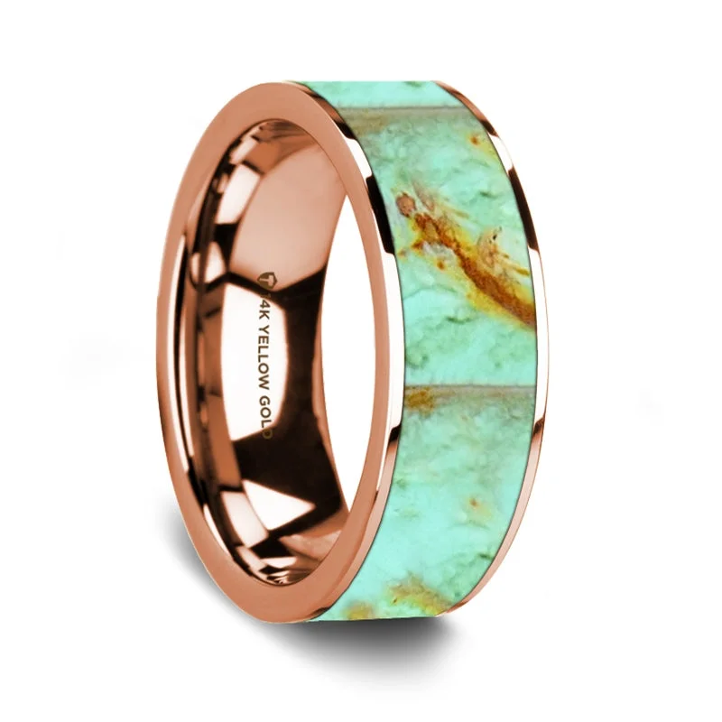 Stunning engagement rings with diamonds-14k Rose Gold Men's Wedding Band with Turquoise Inlay