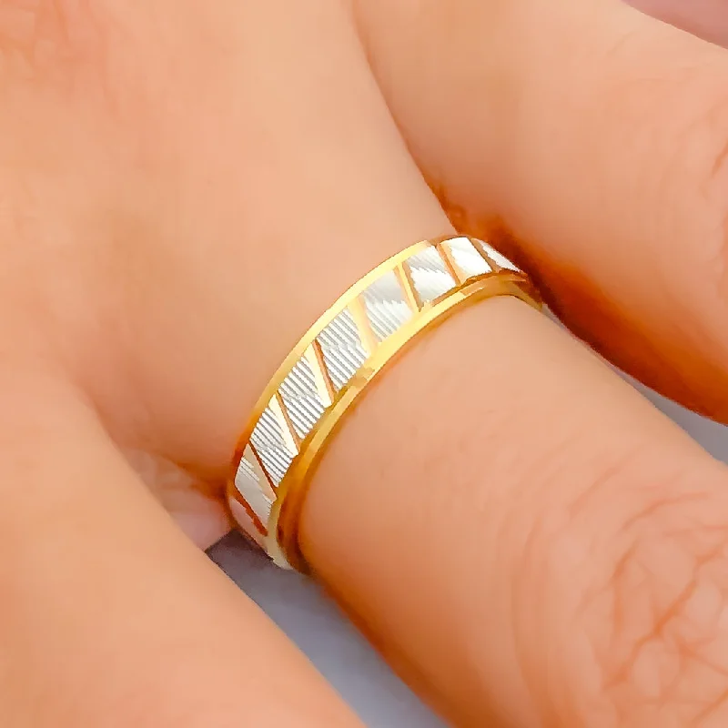 Stunning gold engagement rings-Distinctive Striped 22k Gold Band