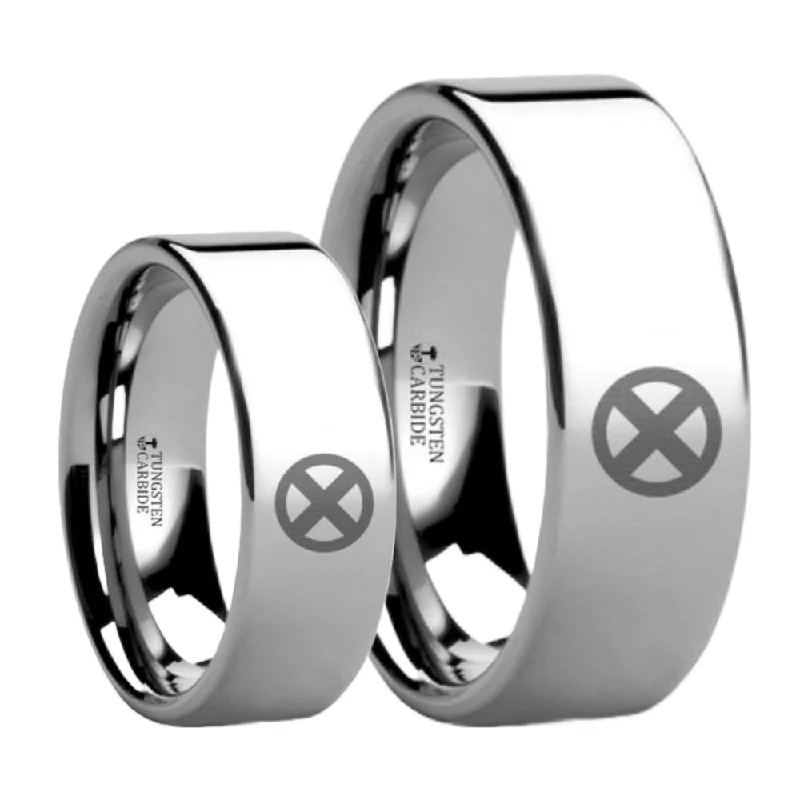 Custom-designed diamond rings-X Men Tungsten Couple's Matching Wedding Band Set