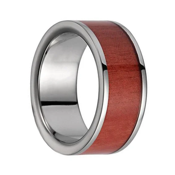 Beautiful rings with moonstones-Men's Titanium Wedding Band with Pink Ivory Wood Inlay