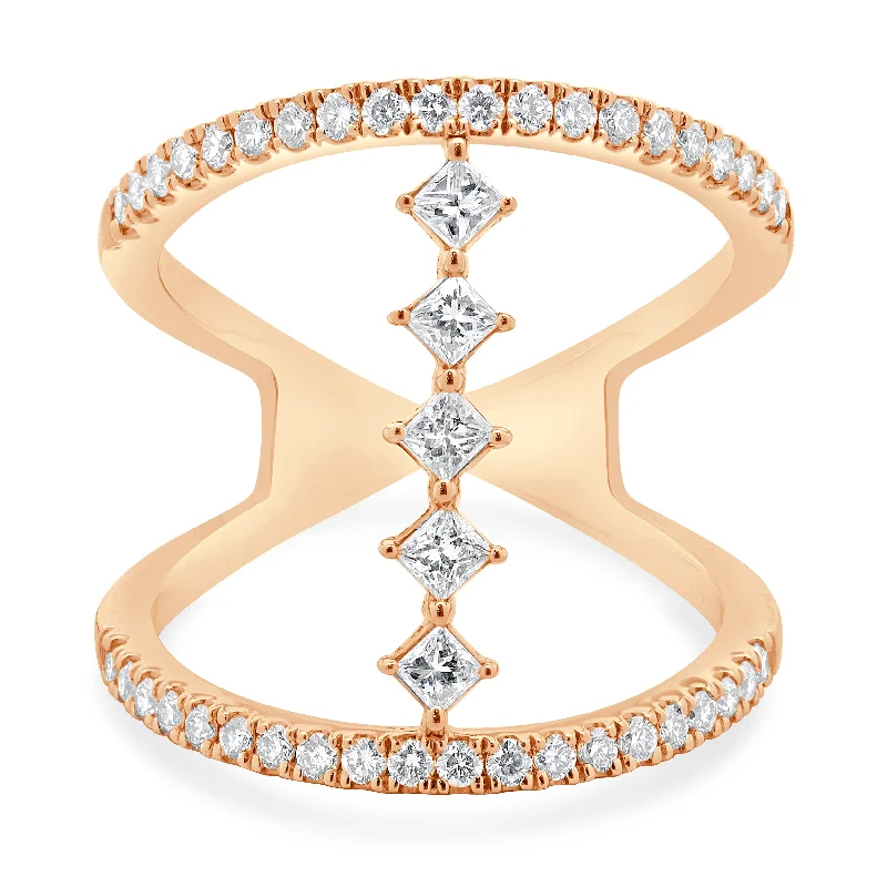 Affordable engagement rings with cushion cut stones-14 Karat Rose Gold Wide Diamond Bar Link Ring