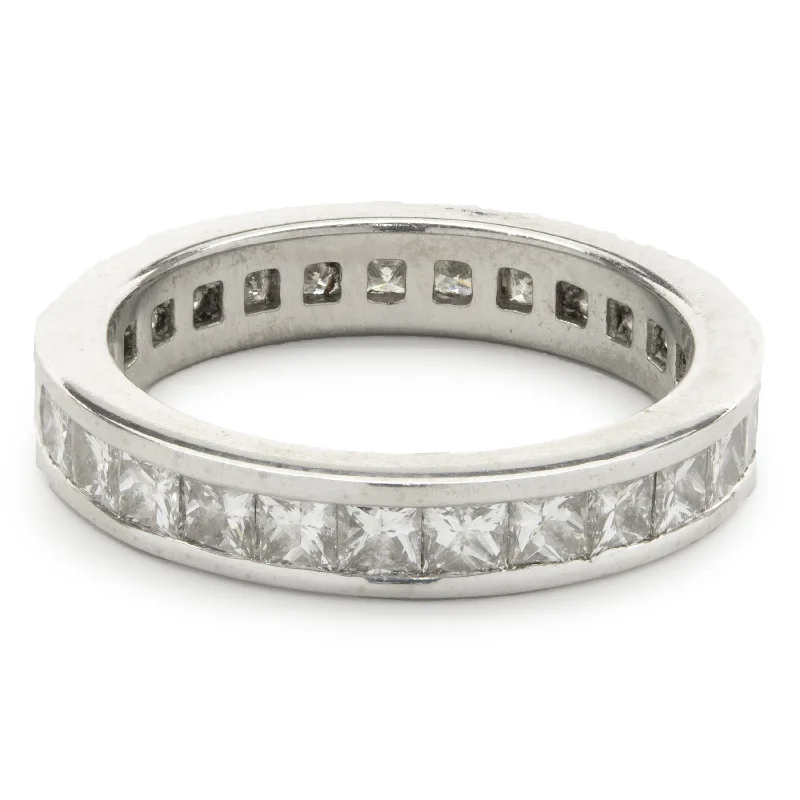 Classic engagement rings with colored diamonds-Platinum Channel Set Princess Cut Diamond Eternity Band