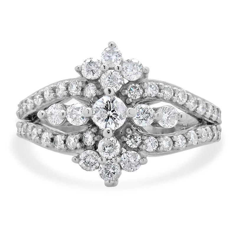 Simple engagement rings for women-14 Karat White Gold Vintage Diamond Waterfall Ring