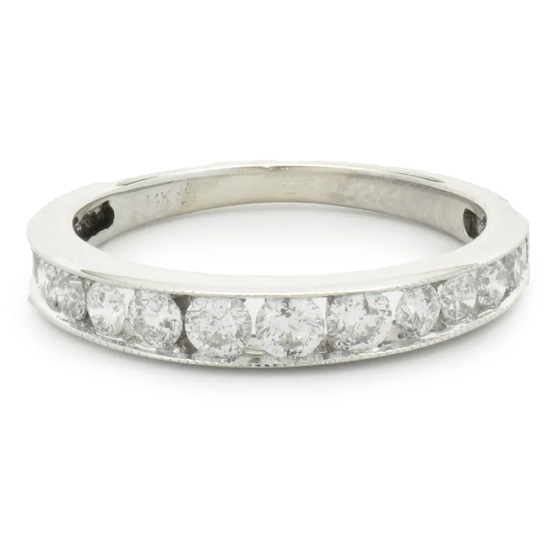 Elegant engagement rings with pave bands-14 Karat White Gold Channel Set Diamond Band