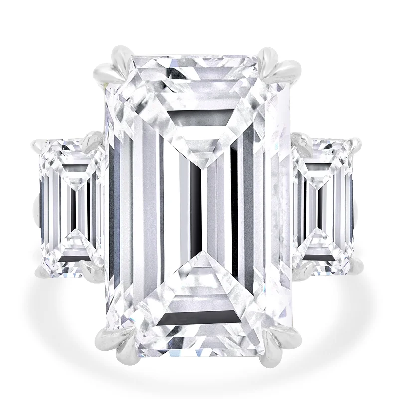 Luxury engagement rings with diamond accents-Platinum Three Emerald Cut Diamond Engagement Ring