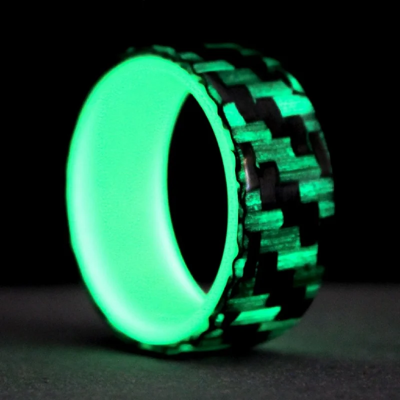 Simple wedding rings for women-Glow in the Dark Carbon Fiber Men's Wedding Band with Green Interior