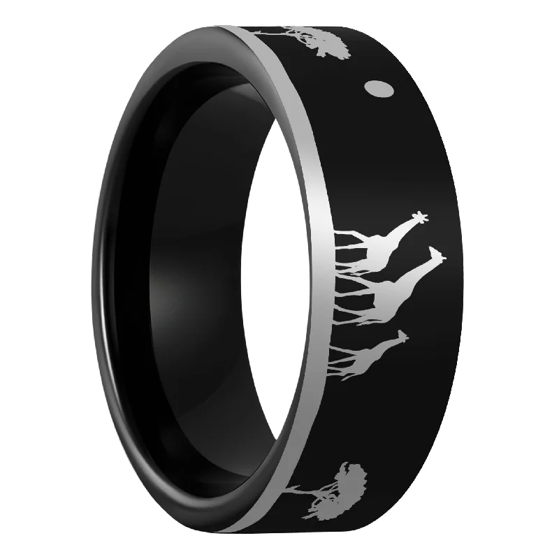 Trendy rings for modern women-Giraffe Black Tungsten Men's Wedding Band