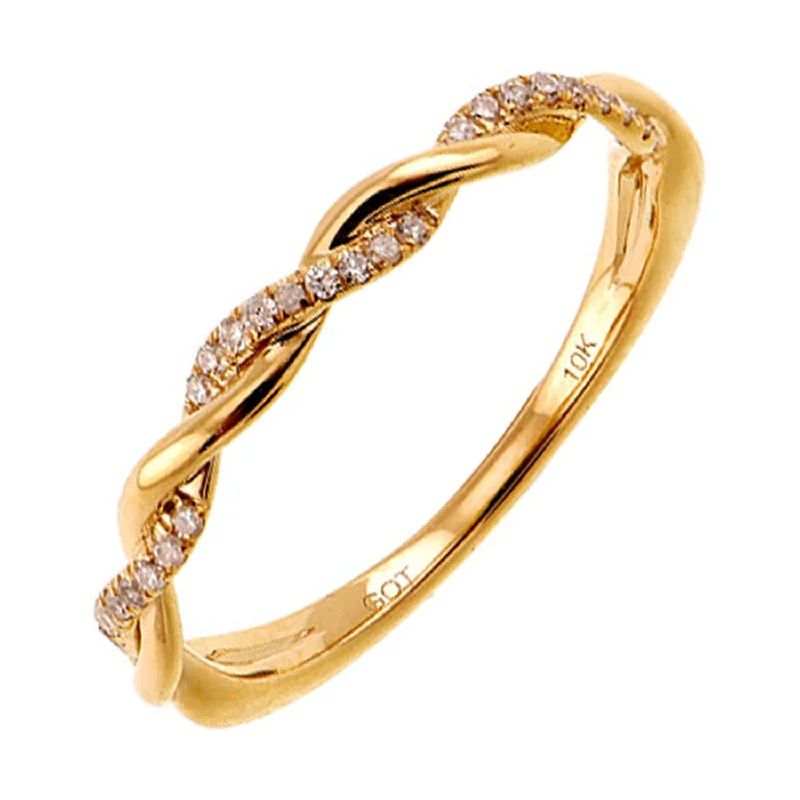 Custom engagement rings with halo settings-Woven Twist Yellow Gold Stackable Diamond Band, 0.05 cttw