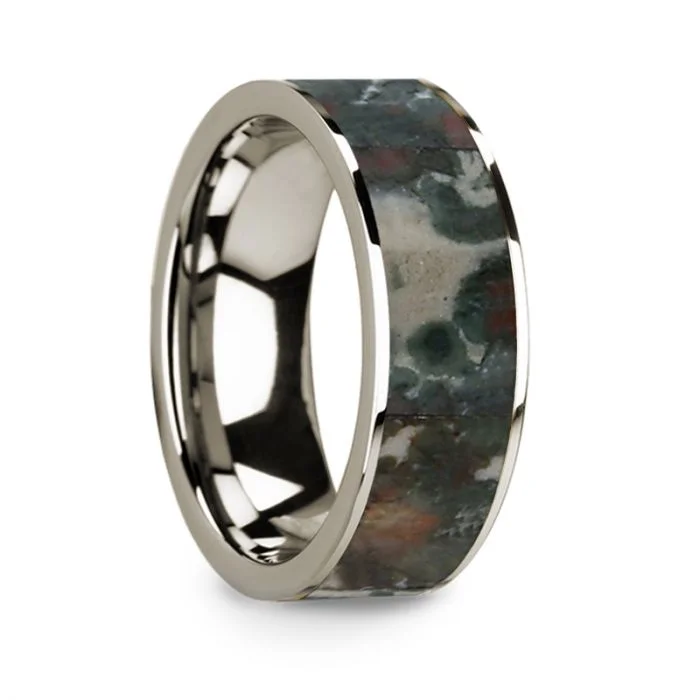 Modern engagement rings with simple designs-14k White Gold Men's Wedding Band with Coprolite Fossil Inlay